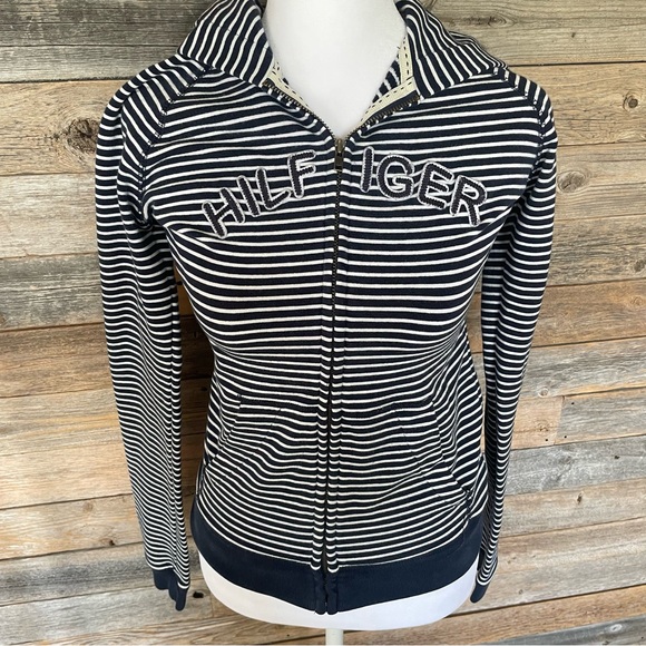 2000’s Tommy Hilfiger Spell Out Striped Zip Up Hoodie Women’s
Size XS (TP/XP) - Picture 1 of 12